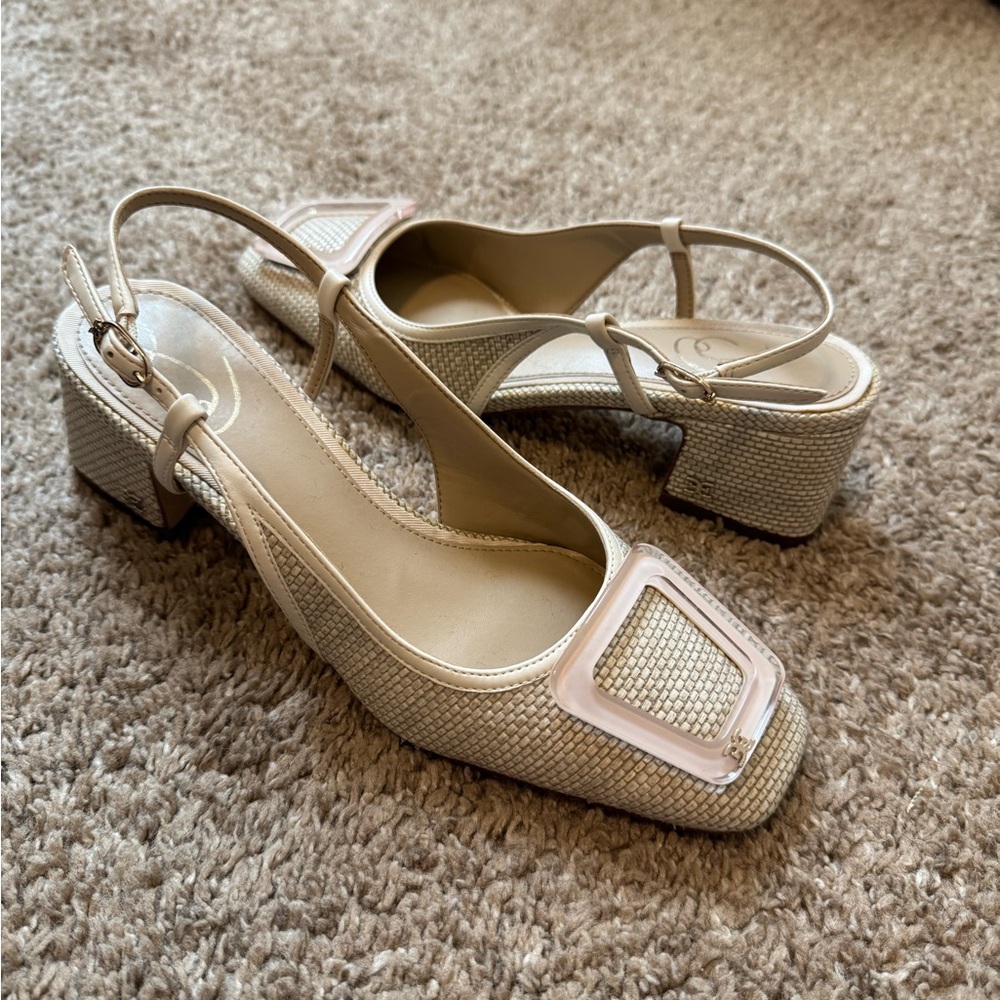 Sam Edelman Raffia Slingback Block Heels - Picture 1 of 1